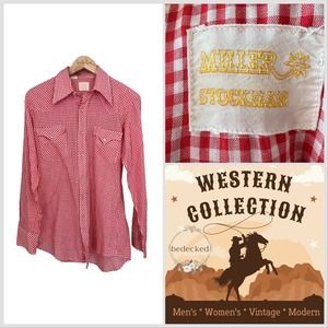 Miller Stockman vintage gingham check western rodeo pearl snap shirt size large